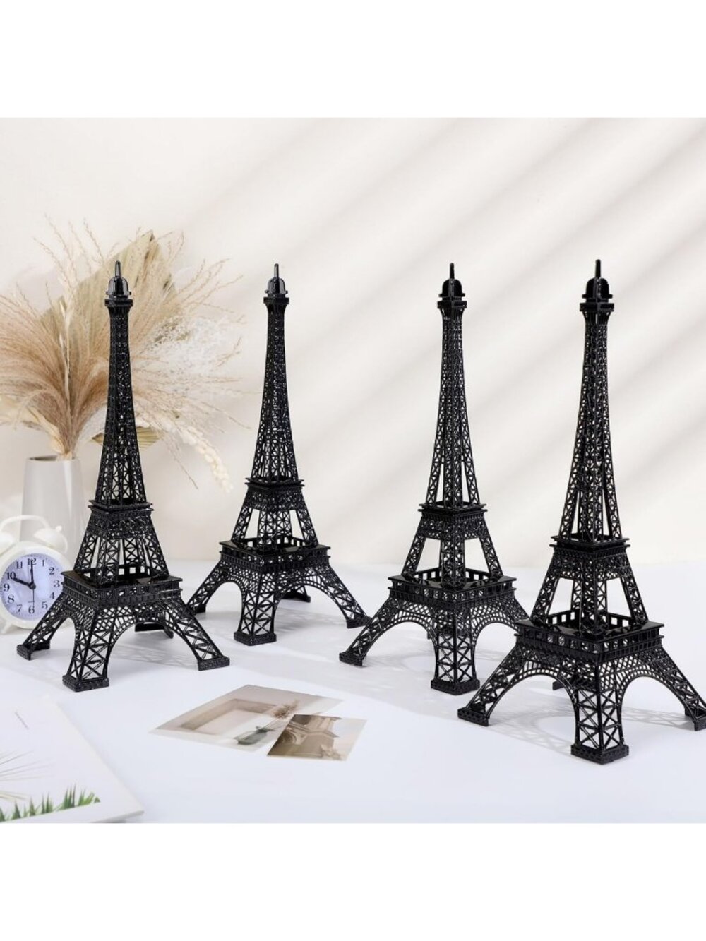 Eiffel Tower Statue Decor Set of 4, 15 Inch Black Home Accent, Chic Decor